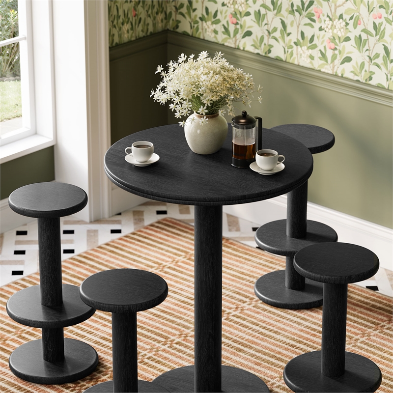 Neo 5-Piece Round Indoor - Outdoor Round Patio Bar Table And Stool Set