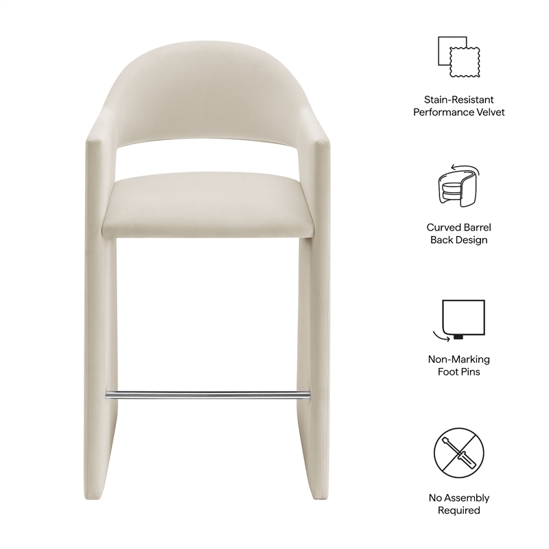 Talia 41 Inch Performance Velvet Bar Stool in Alabaster
