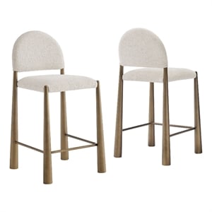 Hayley Upholstered Fabric Counter Stools Set of 2 in Brass Cream