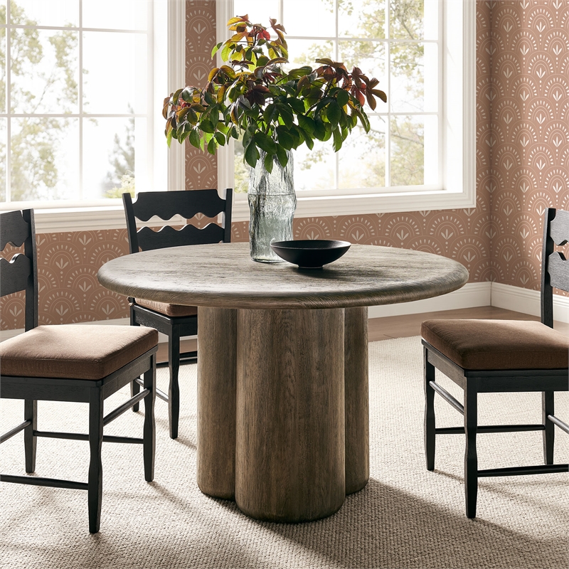 Tori 48 Inch Round Outdoor Indoor and Outdoor Wood Dining Table in Weathered Walnut