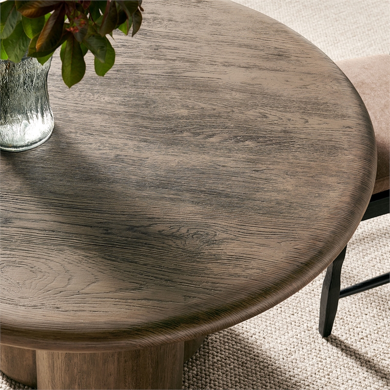Tori 48 Inch Round Outdoor Indoor and Outdoor Wood Dining Table in Weathered Walnut