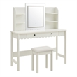 Emmeline Scalloped Makeup Vanity Desk With LED Mirror and Stool in White Ivory