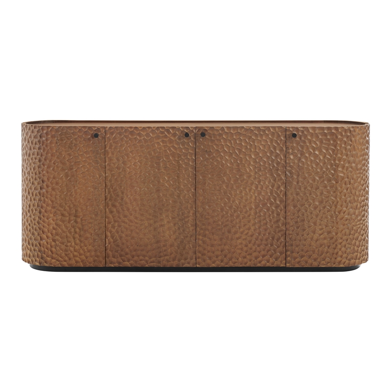 Aven 71.5 Inch Oval Chiseled Wood Sideboard Buffet Cabinet with Hammered Effect