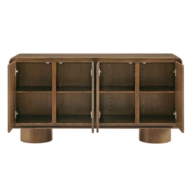 Lumo 4-Door Curved Wood Accent Cabinet in Walnut