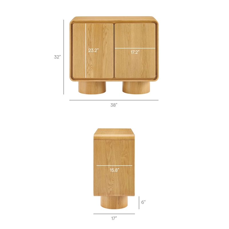 Lumo 2-Door Curved Wood Accent Cabinet in Oak