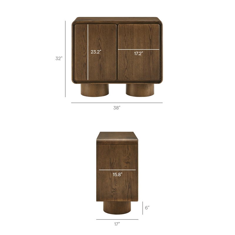 Lumo 2-Door Curved Wood Accent Cabinet in Walnut