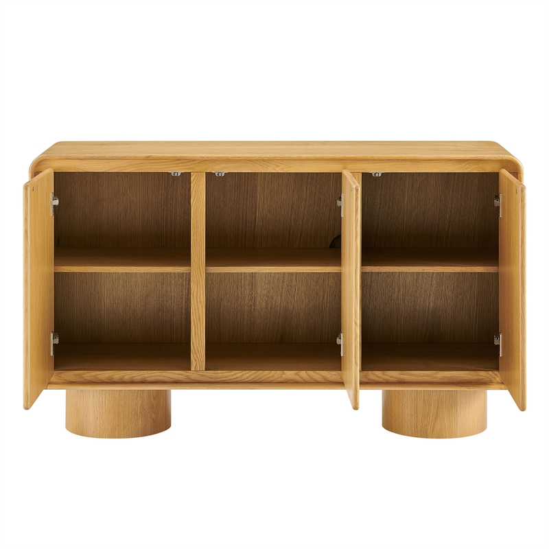 Lumo 3-Door Curved Wood Accent Cabinet in Oak