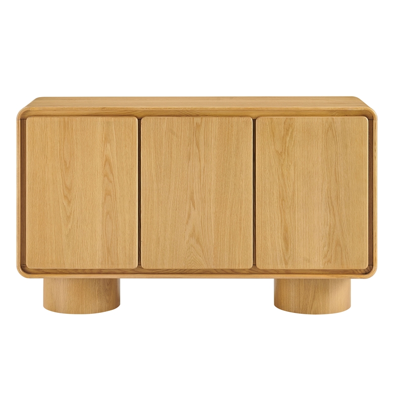 Lumo 3-Door Curved Wood Accent Cabinet in Oak