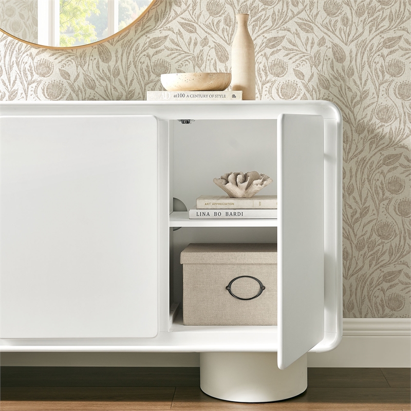 Lumo 3-Door Curved Wood Accent Cabinet in White