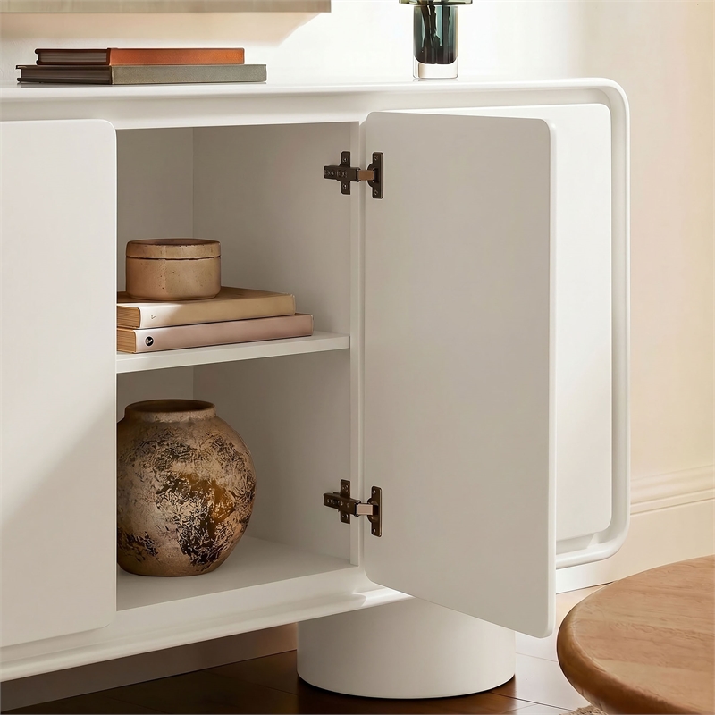 Lumo 3-Door Curved Wood Accent Cabinet in White