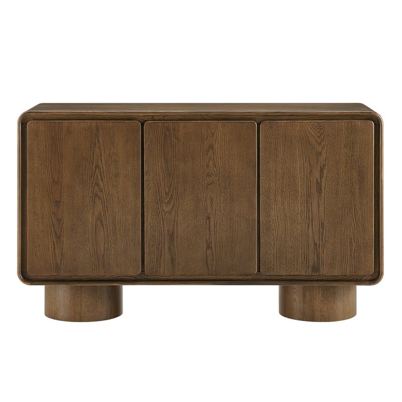 Lumo 3-Door Curved Wood Accent Cabinet in Walnut