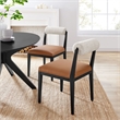 Kai Boucle and Vegan Leather Dining Chair Set of 2 in Pearl Tan Black