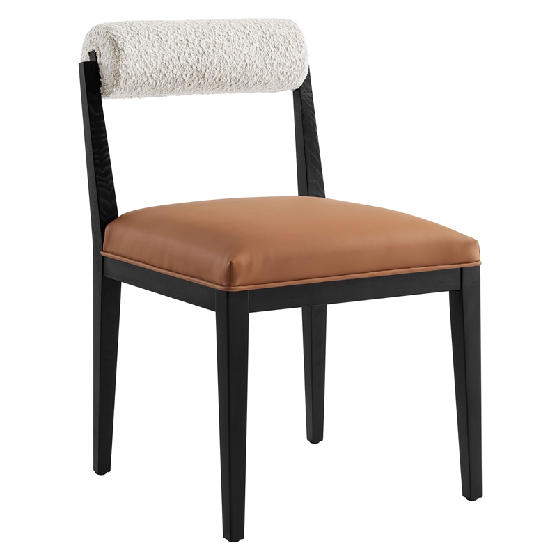 Kai Boucle and Vegan Leather Dining Chair Set of 2 in Pearl Tan Black
