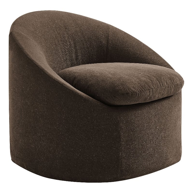 Sadie Slipcovered Linen-Blend Round Accent Chair in Cocoa
