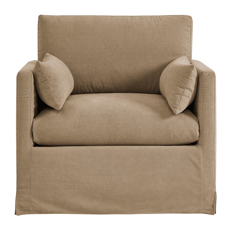 Wellfleet Slipcovered Linen-Blend Armchair in Almond