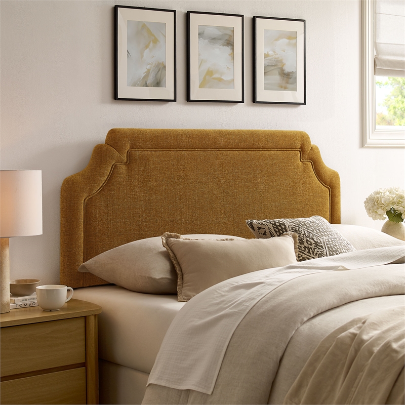Magnolia Upholstered Fabric Queen Size Headboard in Copper