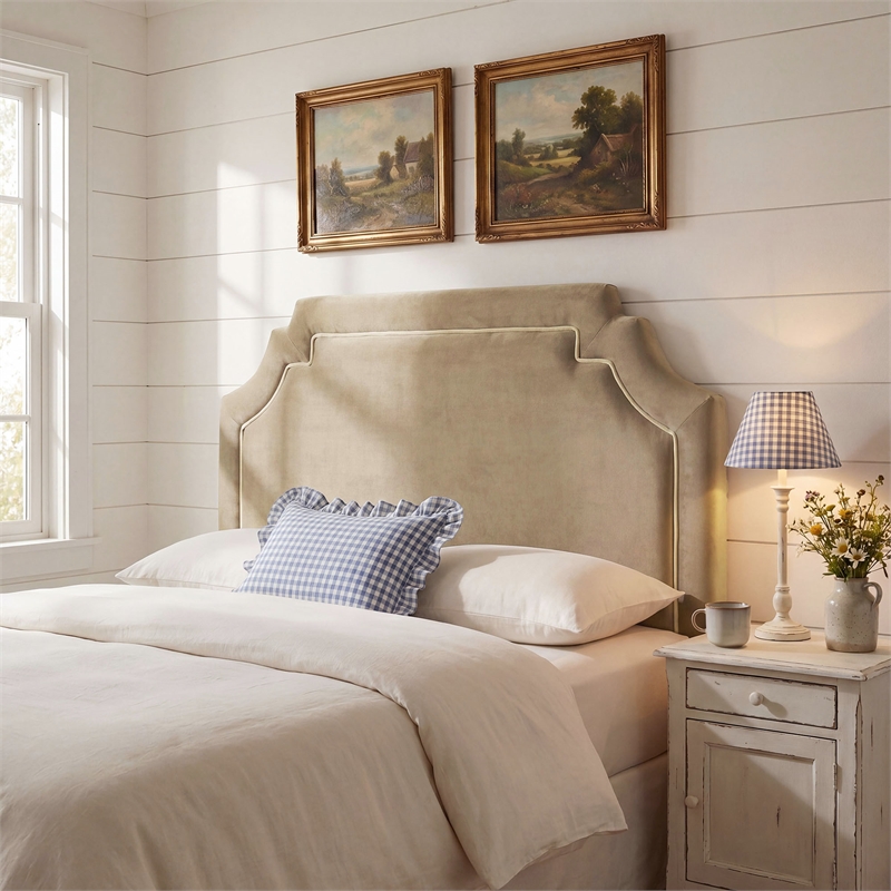 Magnolia Stain-Resistant Performance Velvet Queen Size Headboard in Taupe Almond