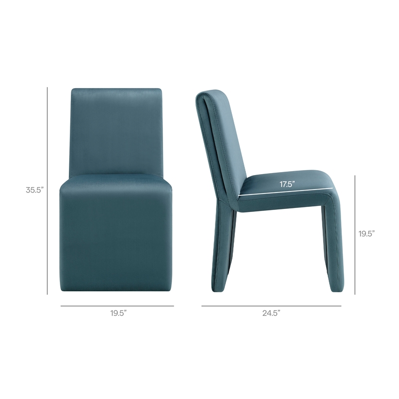 Emory Performance Velvet Dining Side Chair Set of 2 in Cadet Blue