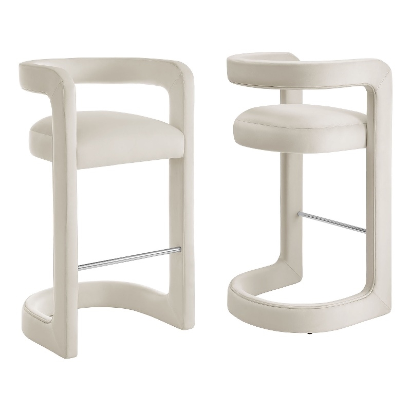Winslow Performance Velvet Bar Stool Set of 2 in Alabaster