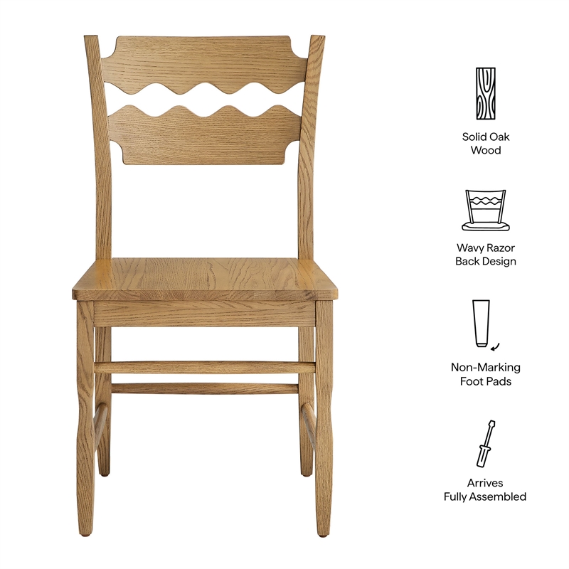 Jax Oak Wood Dining Chair With Wavy Razor Back Set of 2 in Weathered Oak