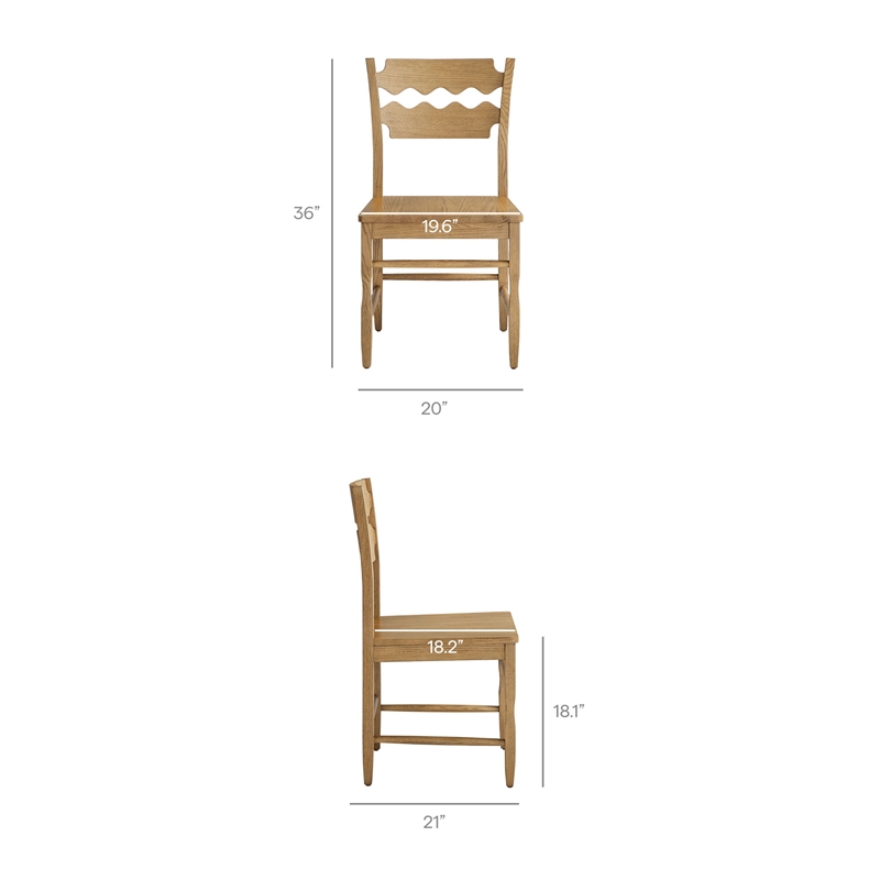 Jax Oak Wood Dining Chair With Wavy Razor Back Set of 2 in Weathered Oak