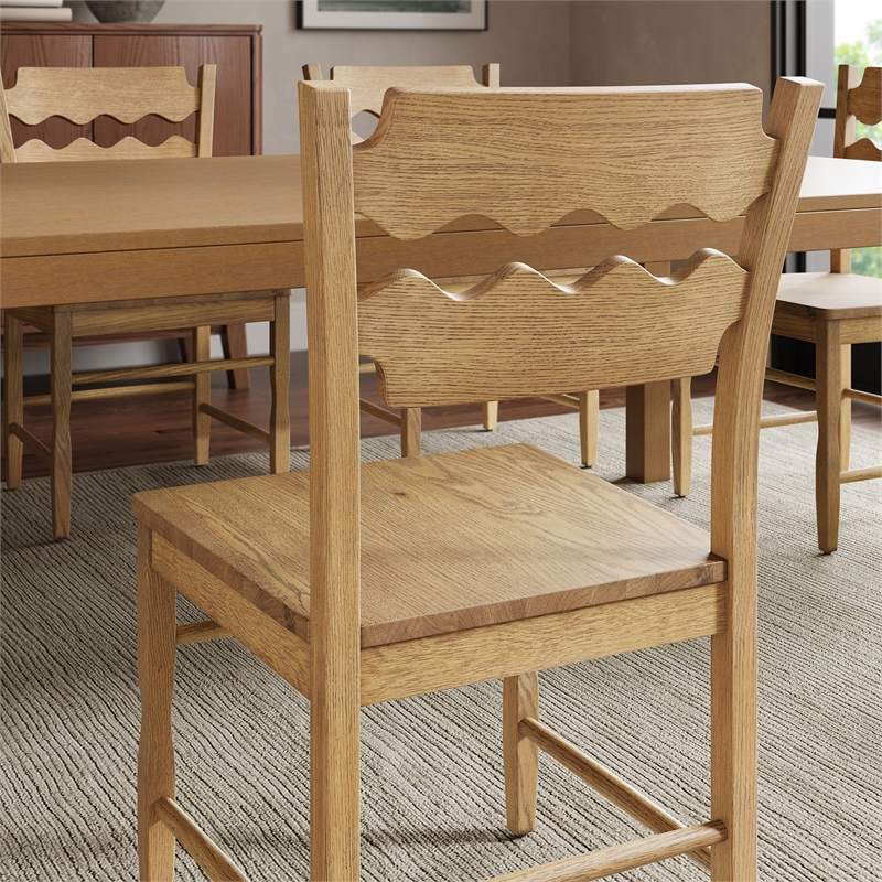 Jax Oak Wood Dining Chair With Wavy Razor Back Set of 2 in Weathered Oak