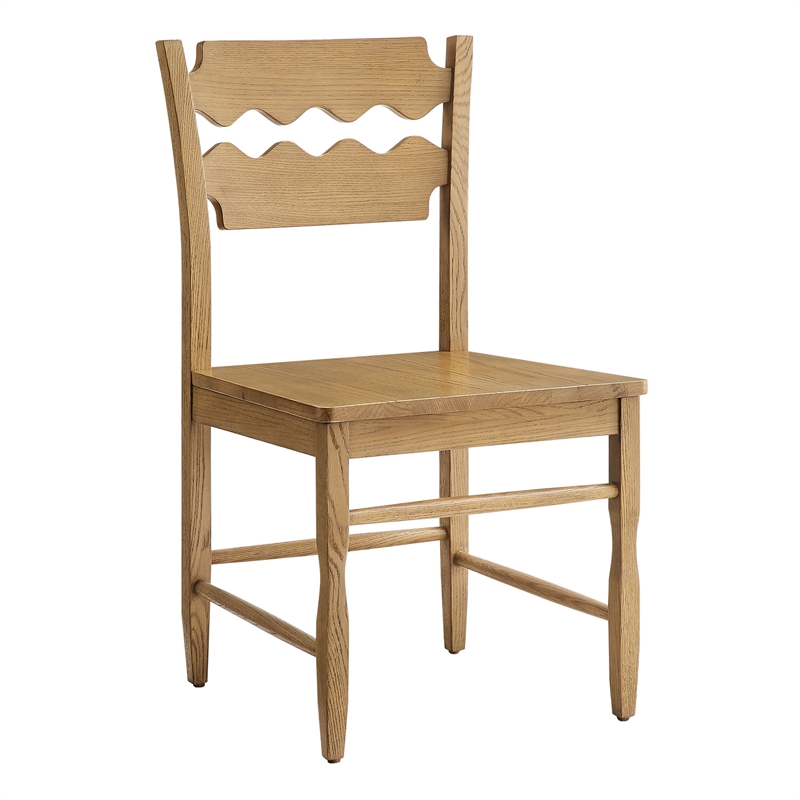 Jax Oak Wood Dining Chair With Wavy Razor Back Set of 2 in Weathered Oak