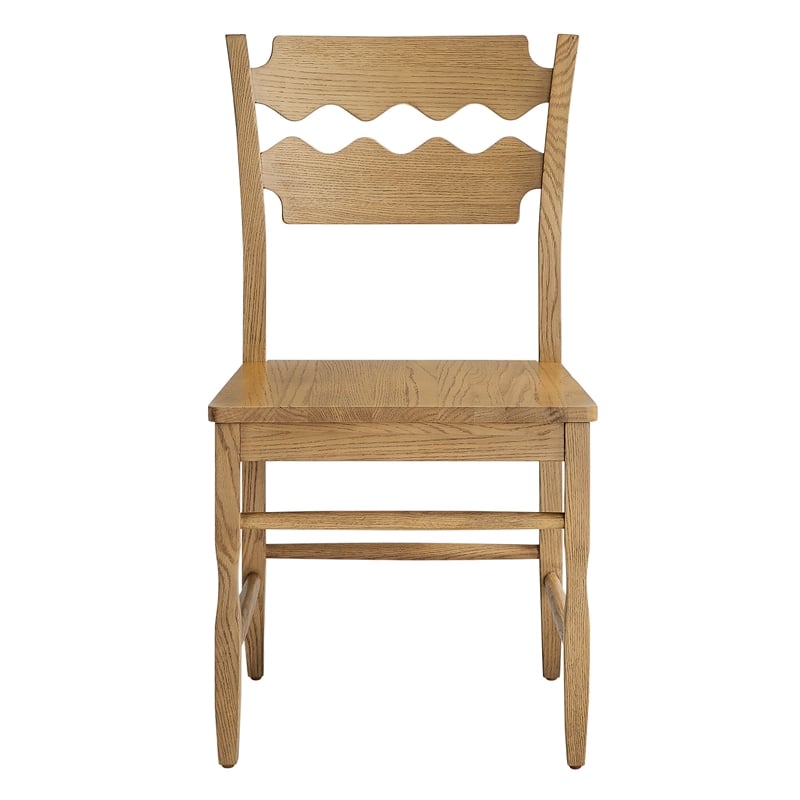 Jax Oak Wood Dining Chair With Wavy Razor Back Set of 2 in Weathered Oak