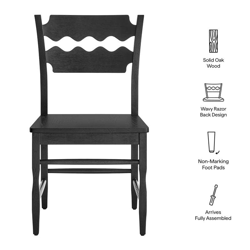 Jax Oak Wood Dining Chair With Wavy Razor Back Set of 2 in Black