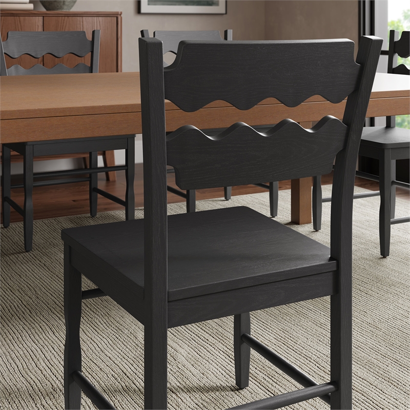 Jax Oak Wood Dining Chair With Wavy Razor Back Set of 2 in Black