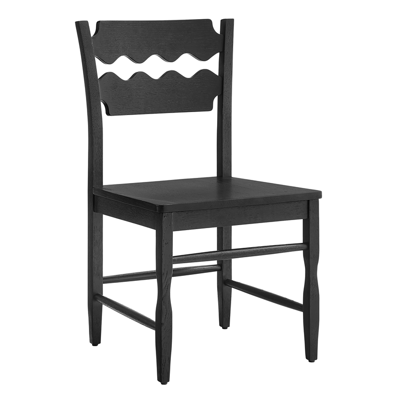 Jax Oak Wood Dining Chair With Wavy Razor Back Set of 2 in Black