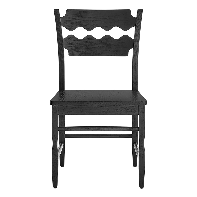 Jax Oak Wood Dining Chair With Wavy Razor Back Set of 2 in Black