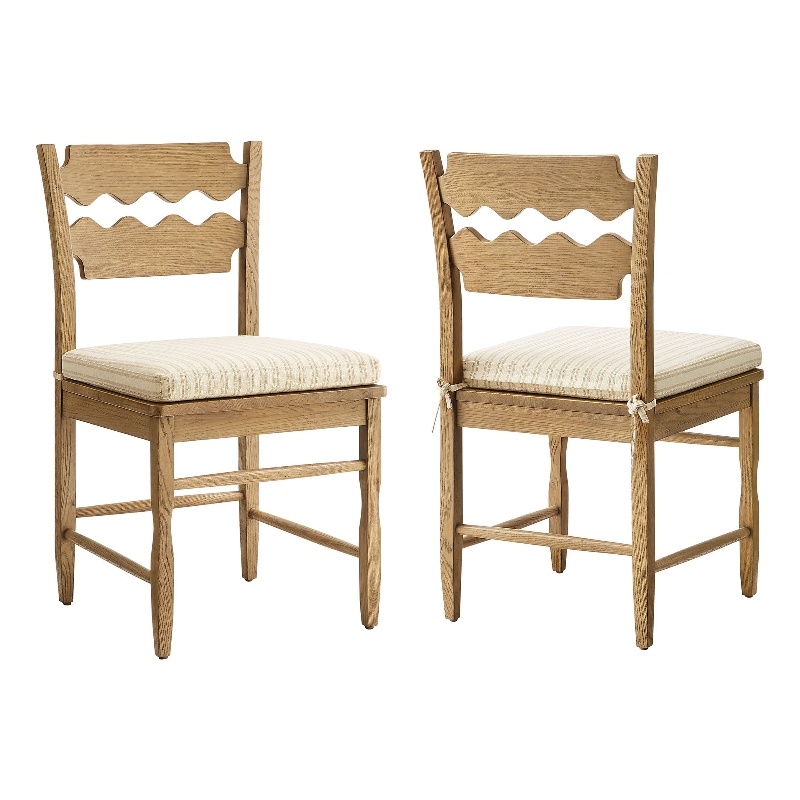 Jax Oak Wood Dining Chair With Wavy Razor Back and Cushion Set of 2