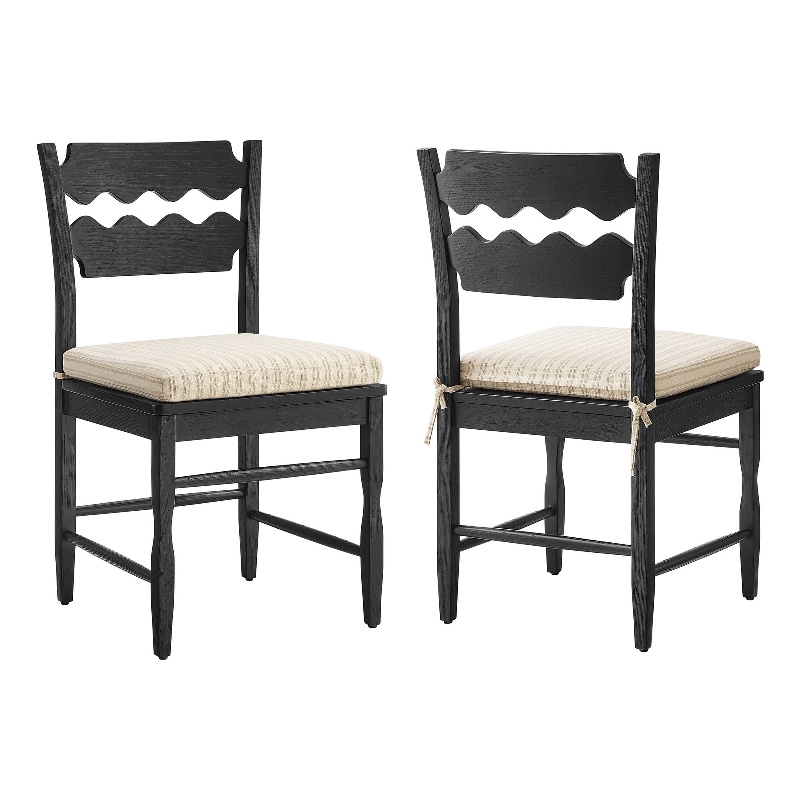 Jax Oak Wood Dining Chair With Wavy Razor Back and Cushion Set of 2