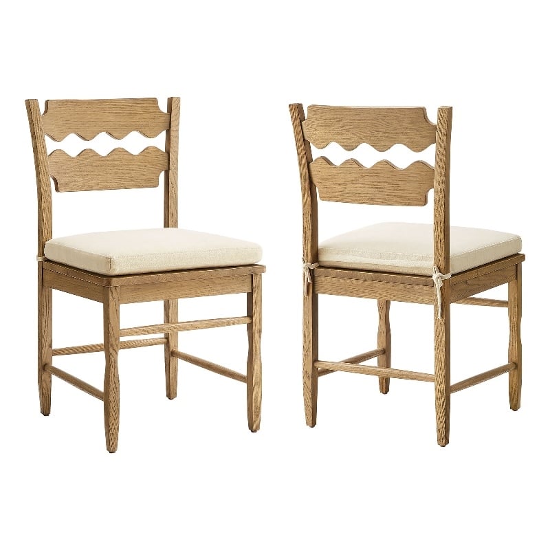 Jax Oak Wood Dining Chair With Wavy Razor Back and Cushion Set of 2