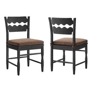 Jax Oak Wood Dining Chair With Wavy Razor Back and Cushion Set of 2