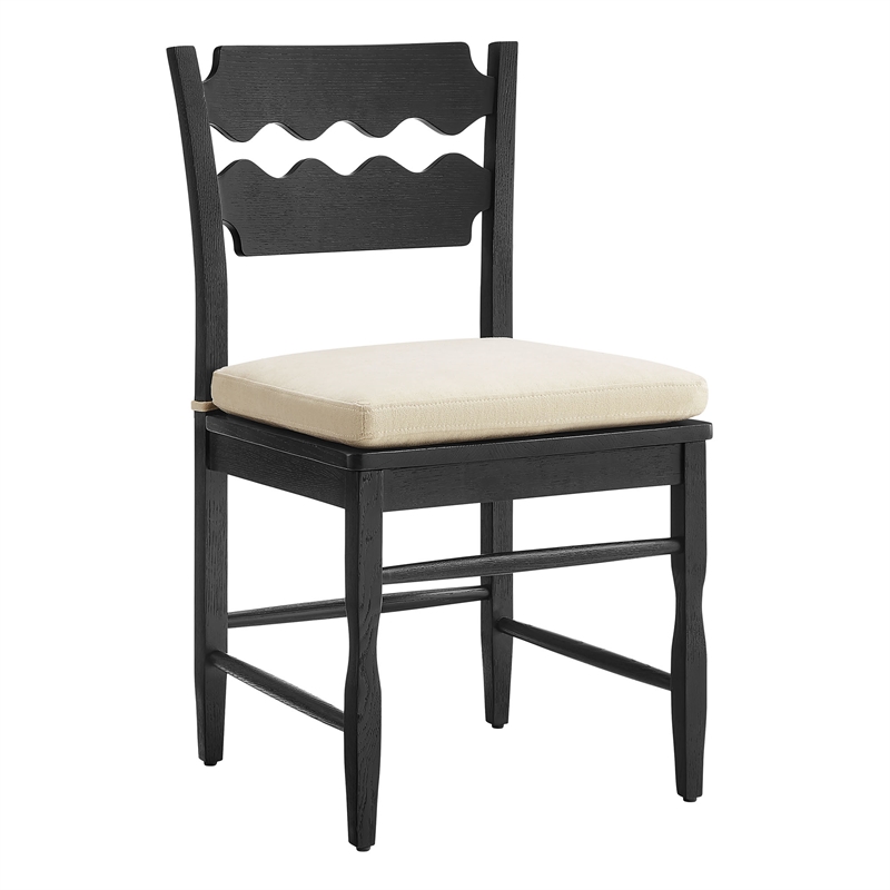Jax Oak Wood Dining Chair With Wavy Razor Back and Cushion Set of 2