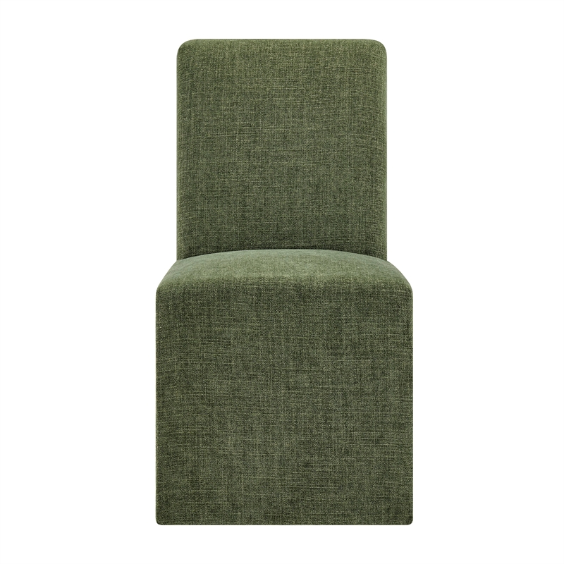 Aster Slub Weave Fabric Slipcovered Dining Chairs Set of 2 in Foliage