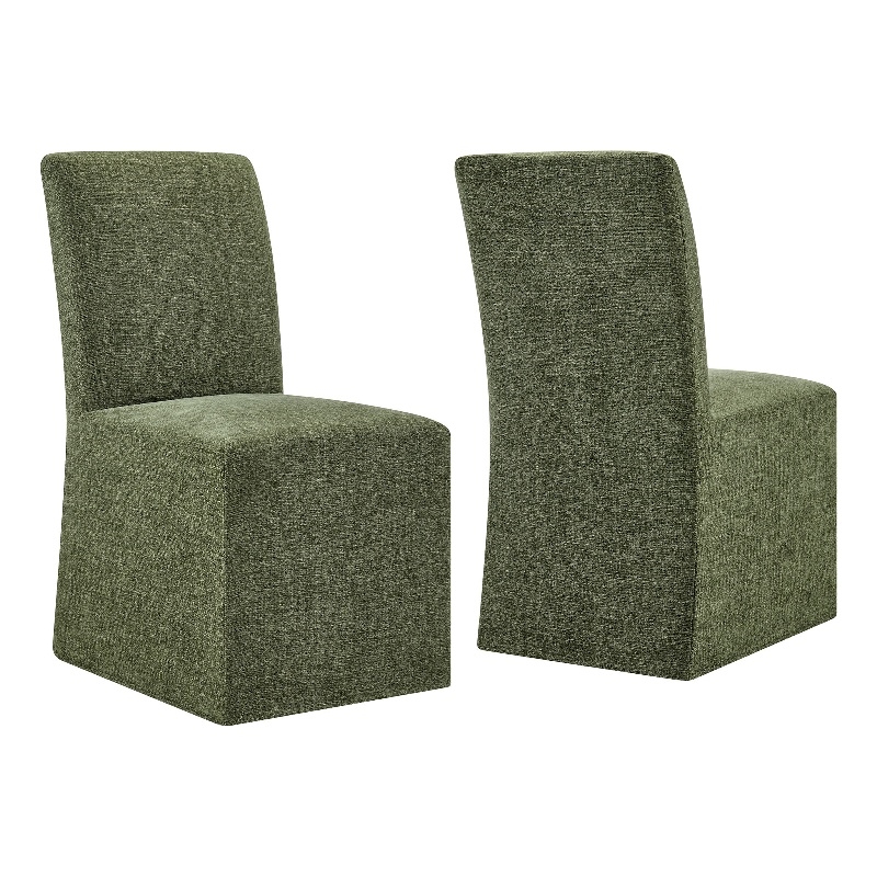 Aster Slub Weave Fabric Slipcovered Dining Chairs Set of 2 in Foliage