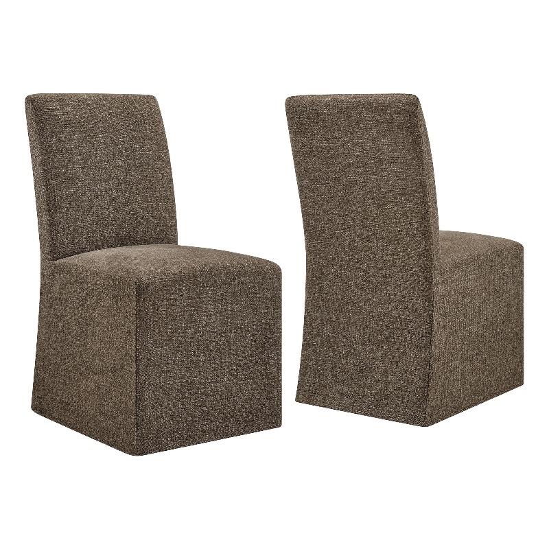 Aster Slub Weave Fabric Slipcovered Dining Chairs Set of 2 in Mocha