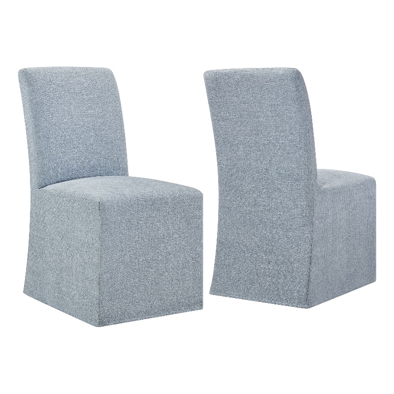 Aster Slub Weave Fabric Slipcovered Dining Chairs Set of 2 in Sky