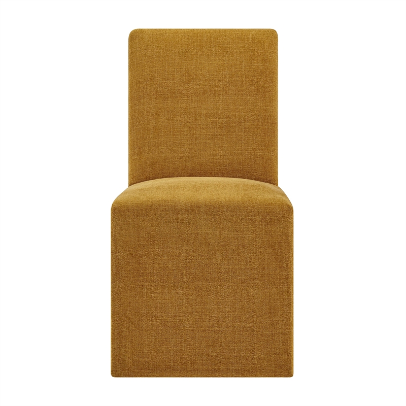 Aster Slub Weave Fabric Slipcovered Dining Chairs Set of 2 in Copper