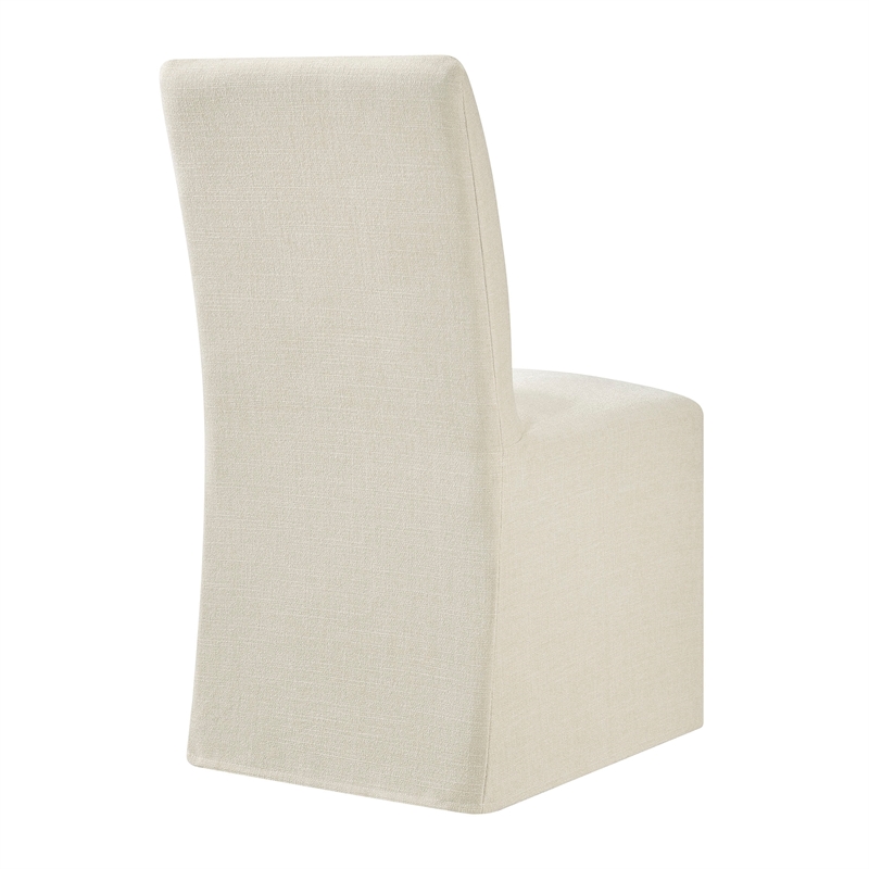 Aster Slub Weave Fabric Slipcovered Dining Chairs Set of 2 in Ecru