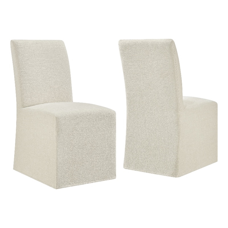 Aster Slub Weave Fabric Slipcovered Dining Chairs Set of 2 in Ecru