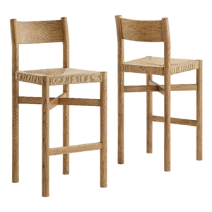 Alvia Wood Bar Stool With Woven Seats Set of 2 in Weathered Oak