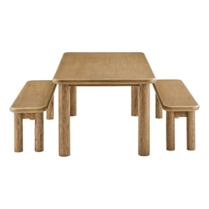 Alvia 3-Piece Wood Dining Table and Benches Set in Weathered Oak