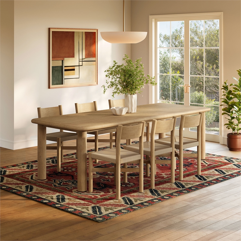 Alvia 7-Piece Oak Wood Extendable Dining Table and Chairs Set in Weathered Oak