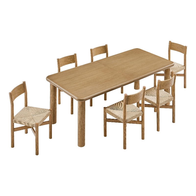 Alvia 7-Piece Oak Wood Extendable Dining Table and Chairs Set in Weathered Oak