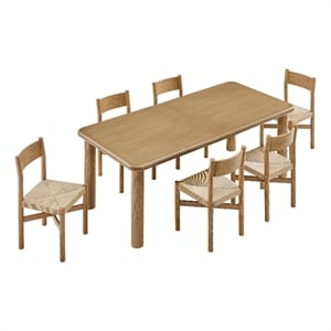 Alvia 7-Piece Oak Wood Extendable Dining Table and Chairs Set in Weathered Oak