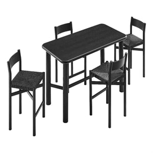 Alvia 5-Piece Rectangular Oak Wood Bar Table With Bar Stools Set in Black